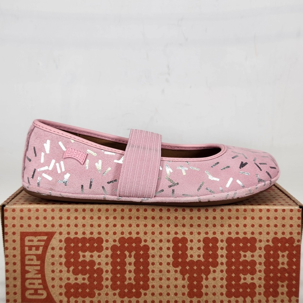 Camper Right Kids Ballet Flat Size 2 Pink Silver Confetti Metallic Suede Shoe